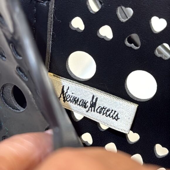 Neiman Marcus Black Vegan Leather Bucket Purse Laser Cut - Picture 6 of 11